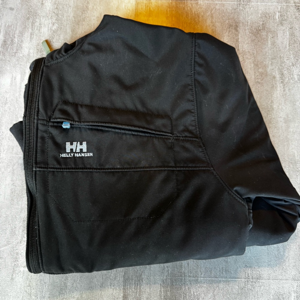 Helly Hansen Soft shell Hooded Fleece Lined‎ Full Zip Jacket Mens Sz Large Black